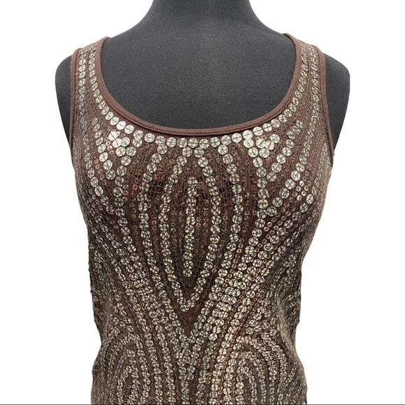𝅺michael Michael Kors Brown Ribbed Sequin Tank Top Sz M - Picture 2 of 13